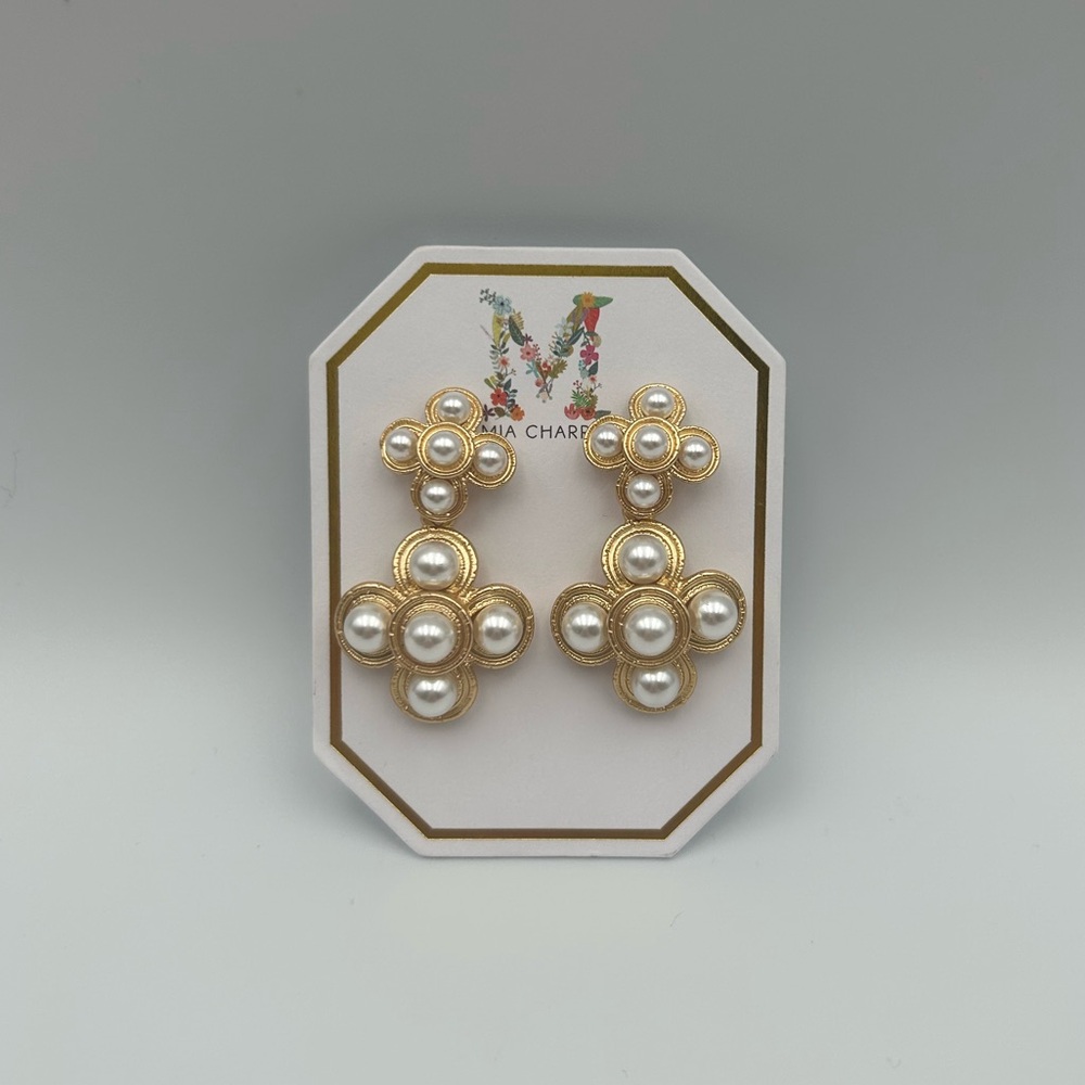 *New* Mia Charro Goldtone and Faux Pearl Dangle Earrings